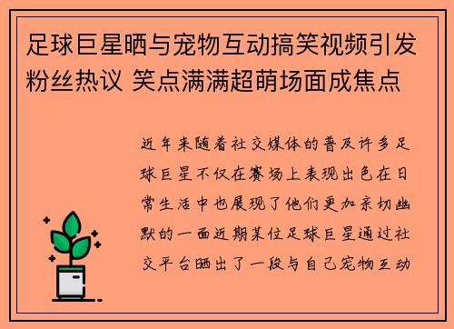 足球巨星晒与宠物互动搞笑视频引发粉丝热议 笑点满满超萌场面成焦点